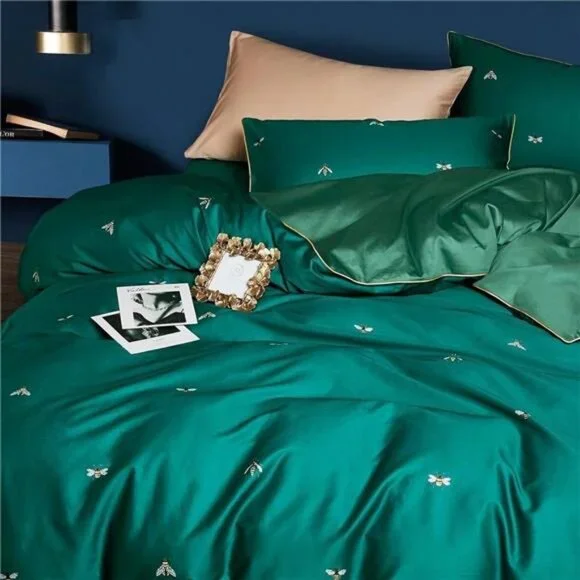 NEW Anthro Emerald Green Bee Boho Queen / King Size Bedding Duvet Sham Case Set - Picture 6 of 13